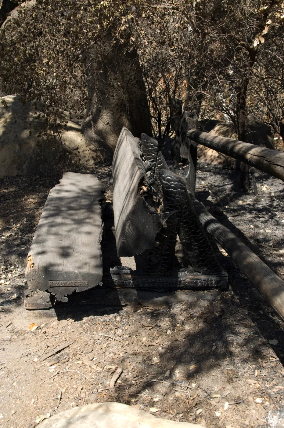 Sydney G. Gest Bench, wood bench burned in the Jesusita Fire