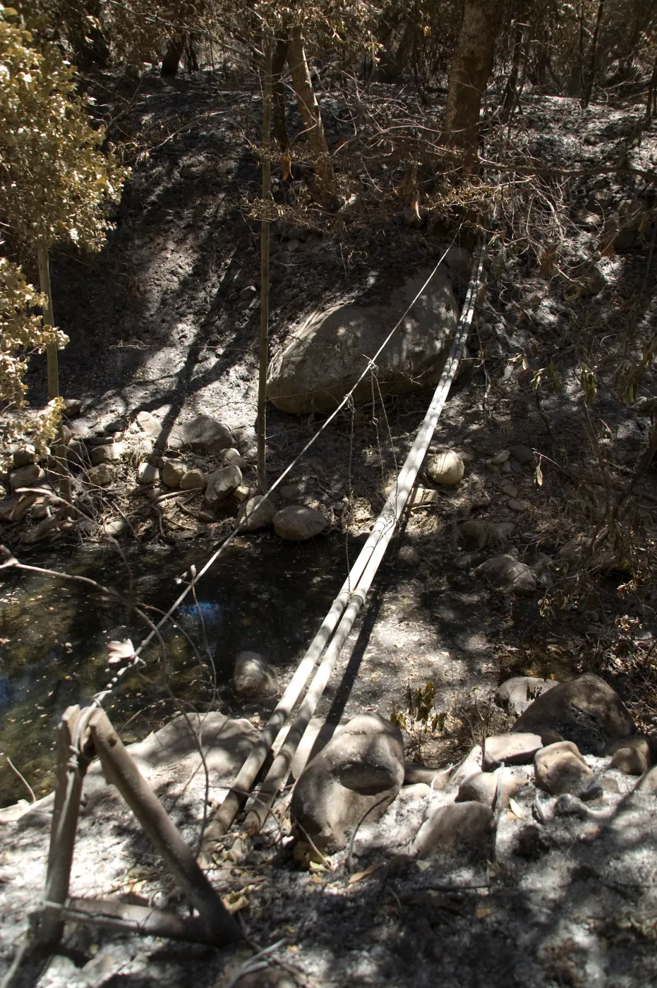 water pipes across Mission Creek after the Jesusita Fire