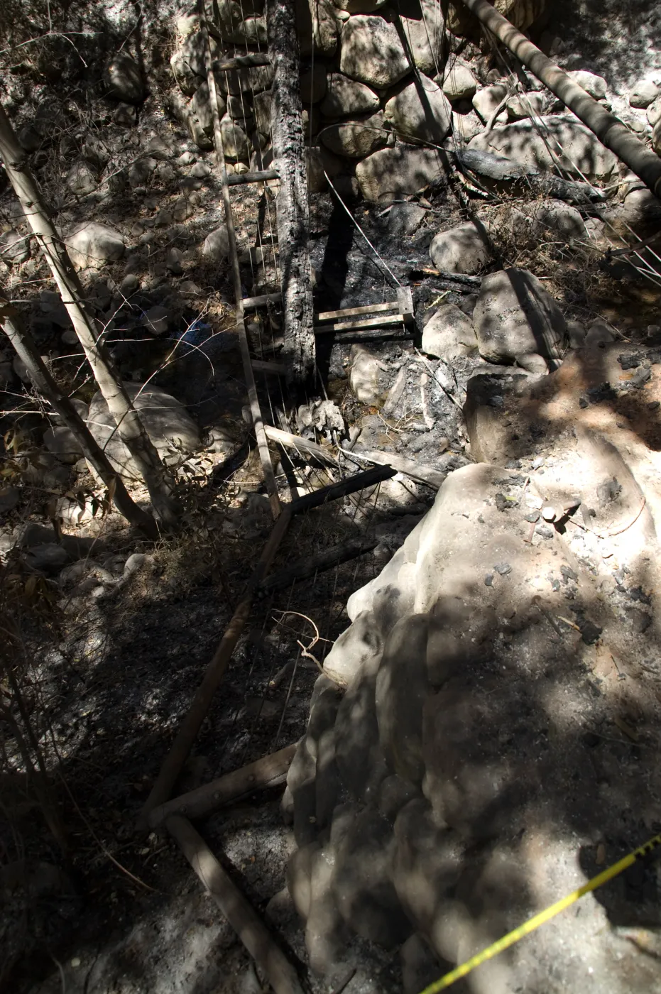 Remains of Campbell Bridge in Mission Creek after the Jesusita Fire