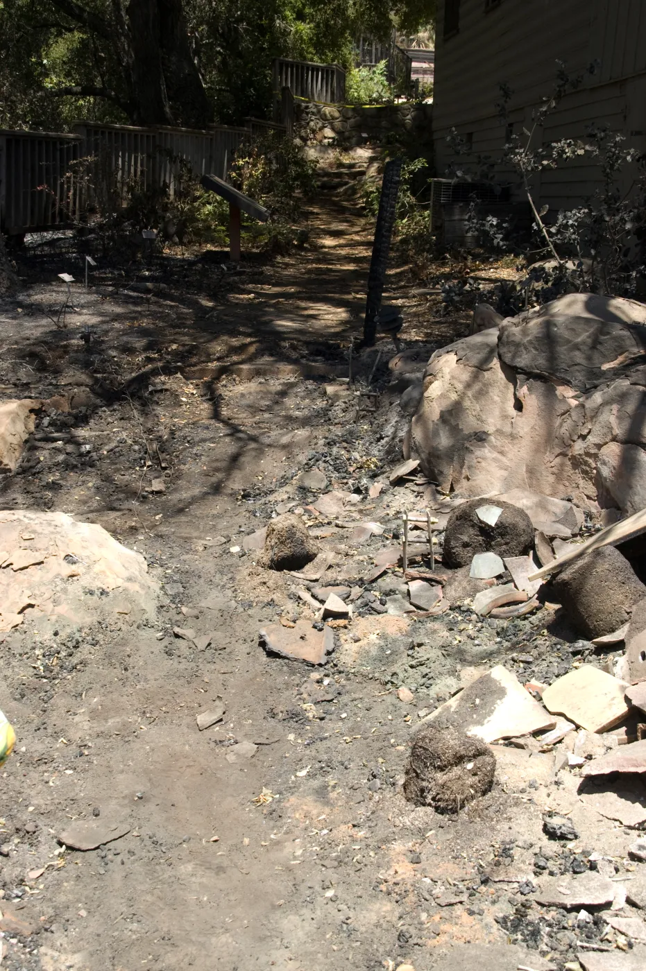 view from the burned remains of the home demonstration deck along the Cottage after the Jesusita Fire