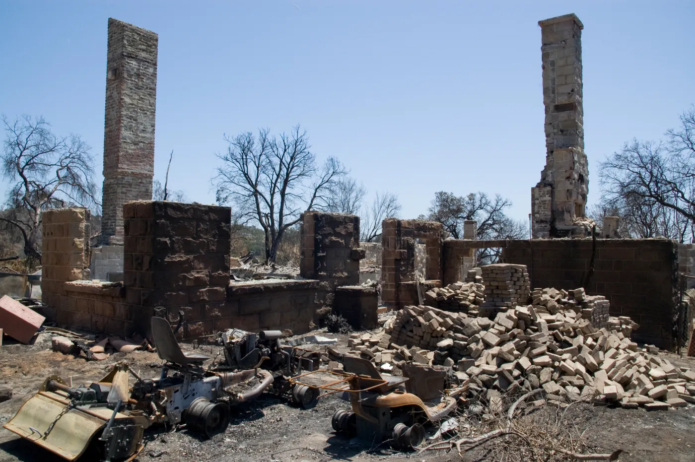 Gane House site and burned equipment, after the Jesusita Fire