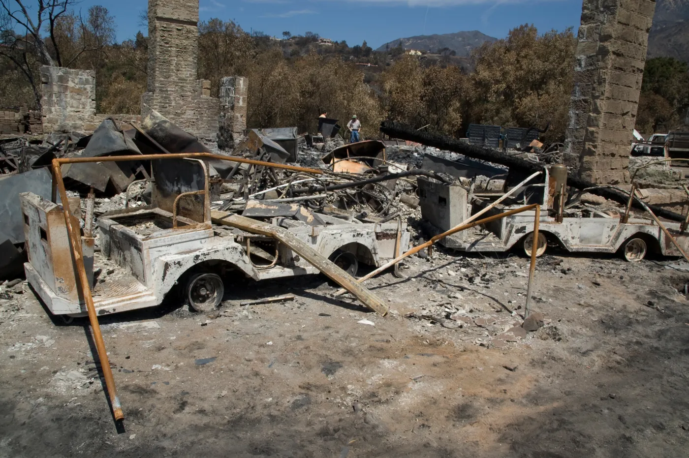 garden vehicles burned at the Gane House site, after the Jesusita Fire