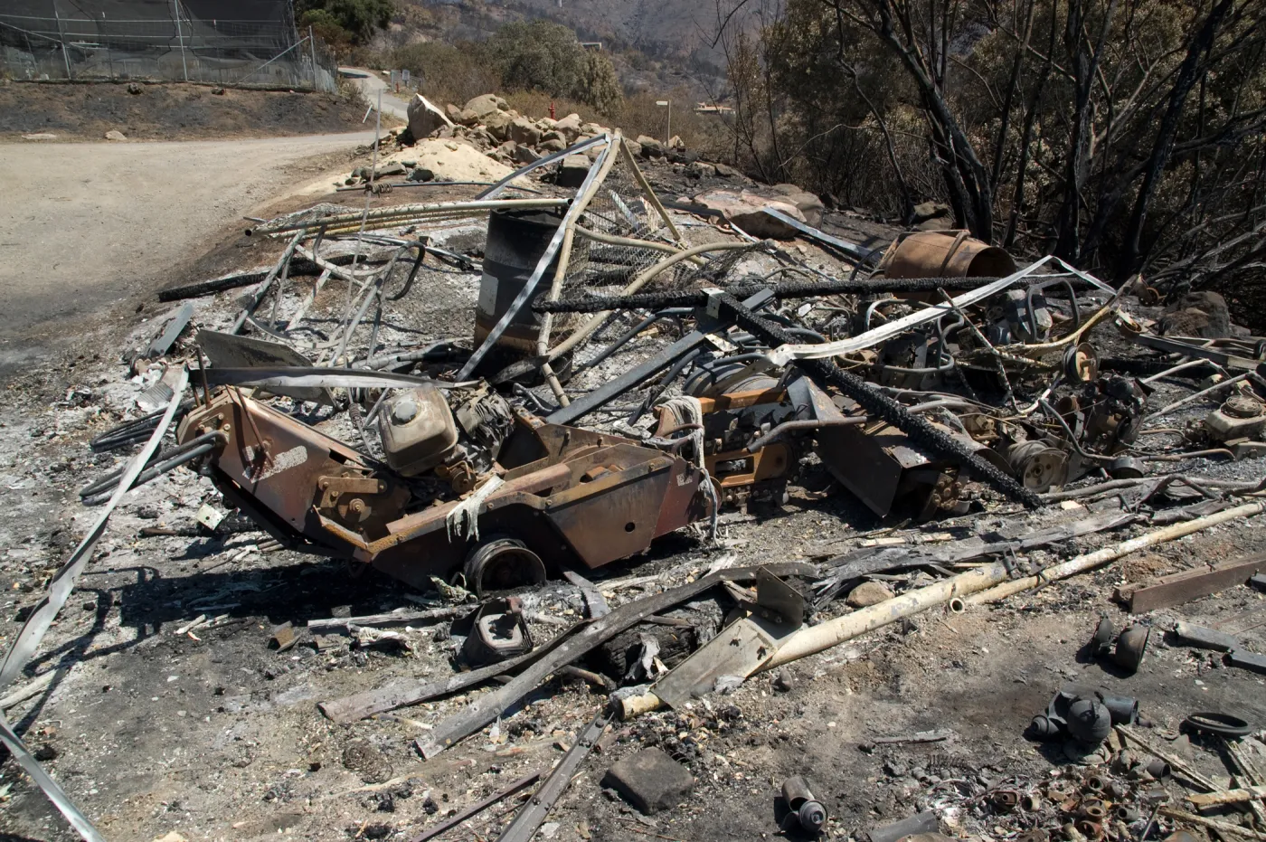 burned equipment at the Gane House site, after the Jesusita Fire