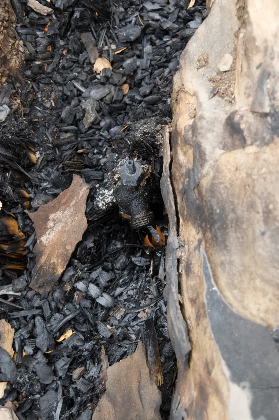 burned hose bib, after the Jesusita Fire