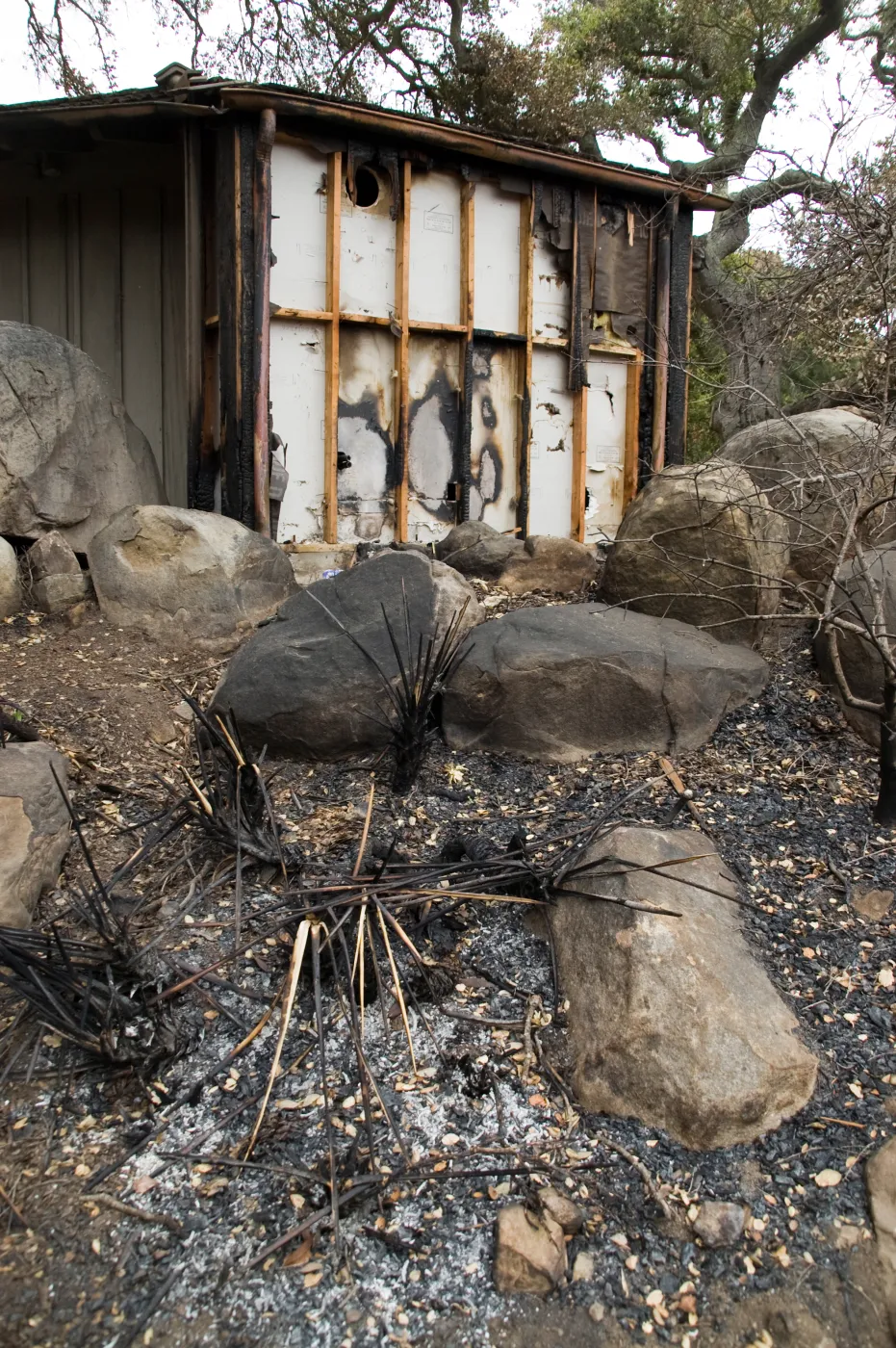 back side of Information Kiosk burned in the Jesusita Fire