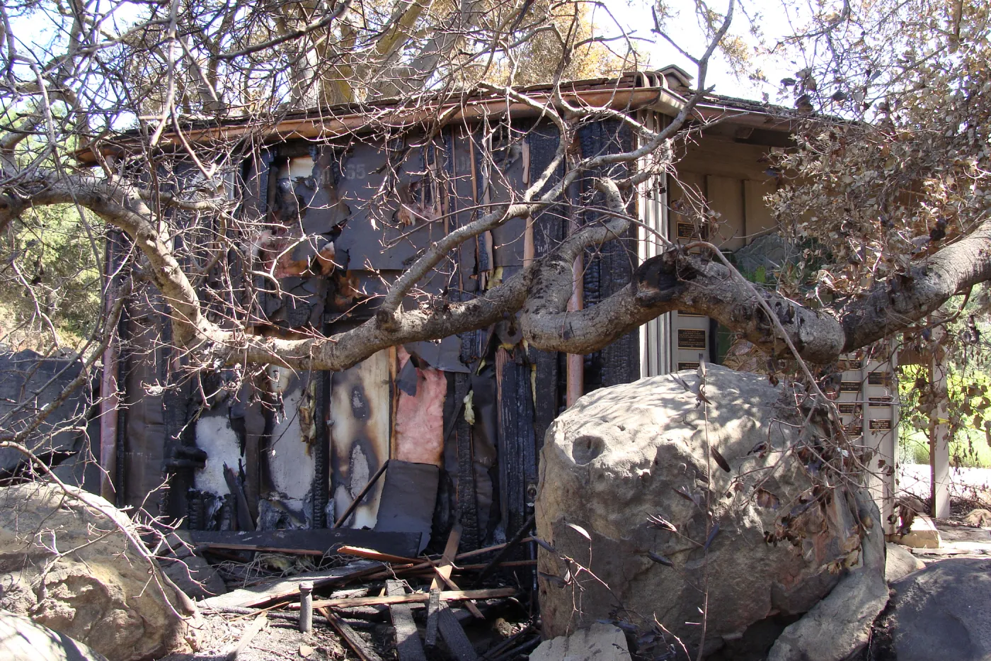burned backside of the Information Kiosk, after the Jesusita Fire
