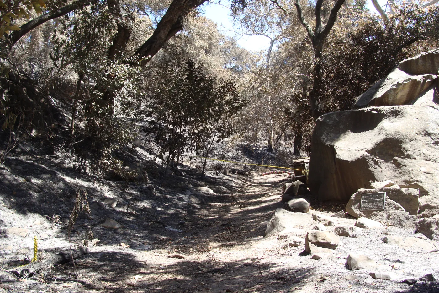 Lassiter Boulder, the Canyon Trail was closed due to a collapsed drainage pipe after the Jesusita Fire