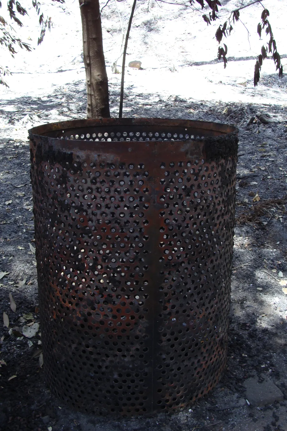 burned trash can along the Canyon Trail, after the Jesusita Fire