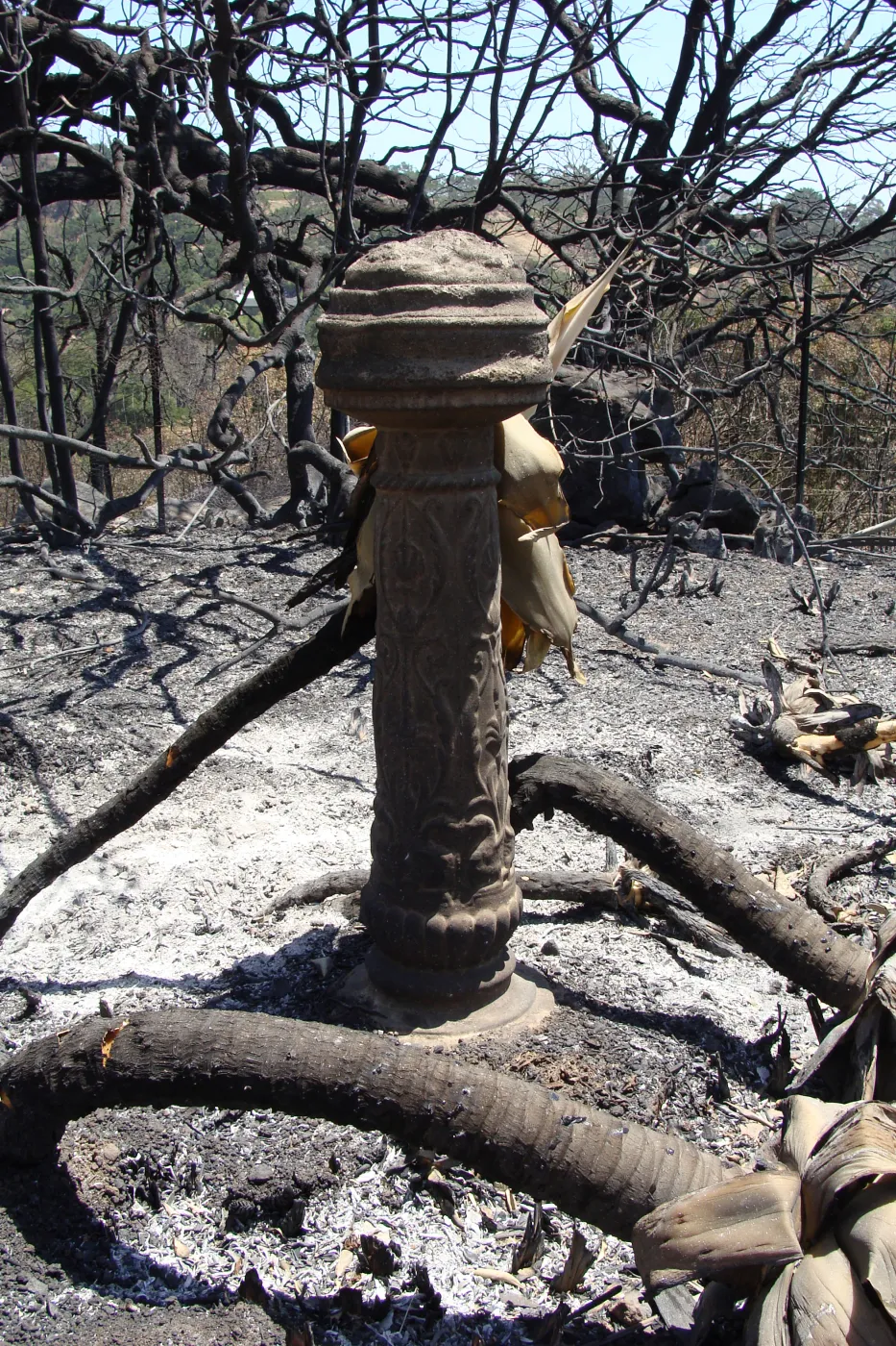 ornamental garden pillar at the Gane/Lotterhos site, after the Jesusita Fire