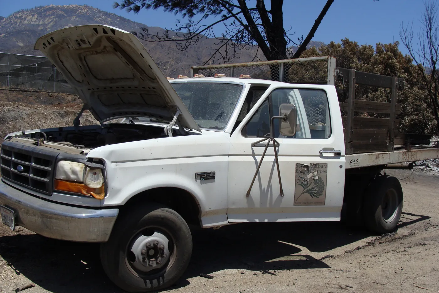 garden truck left disabled by the Jesusita Fire