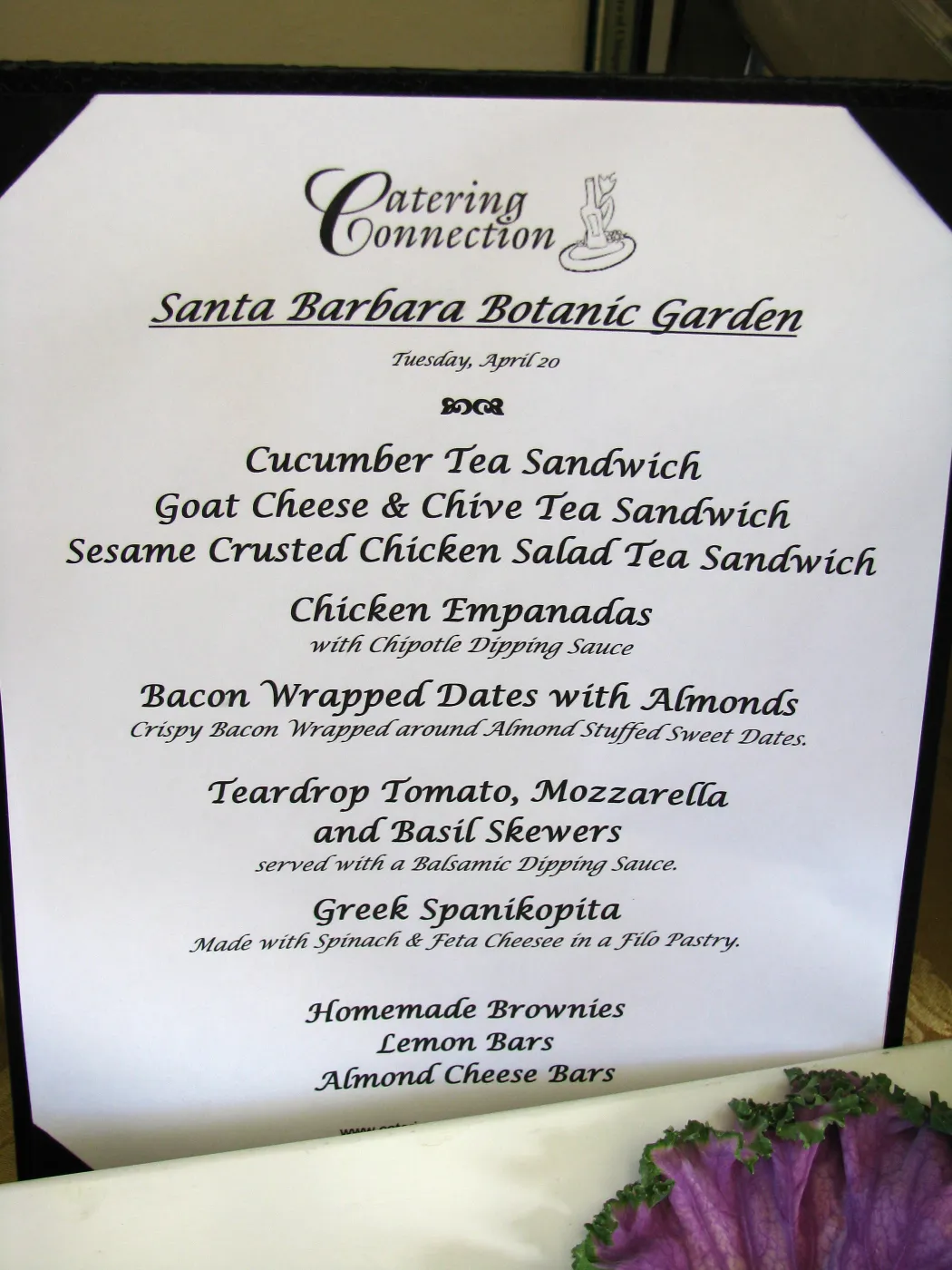 Volunteer Appreciation Lunch 2010, Menu