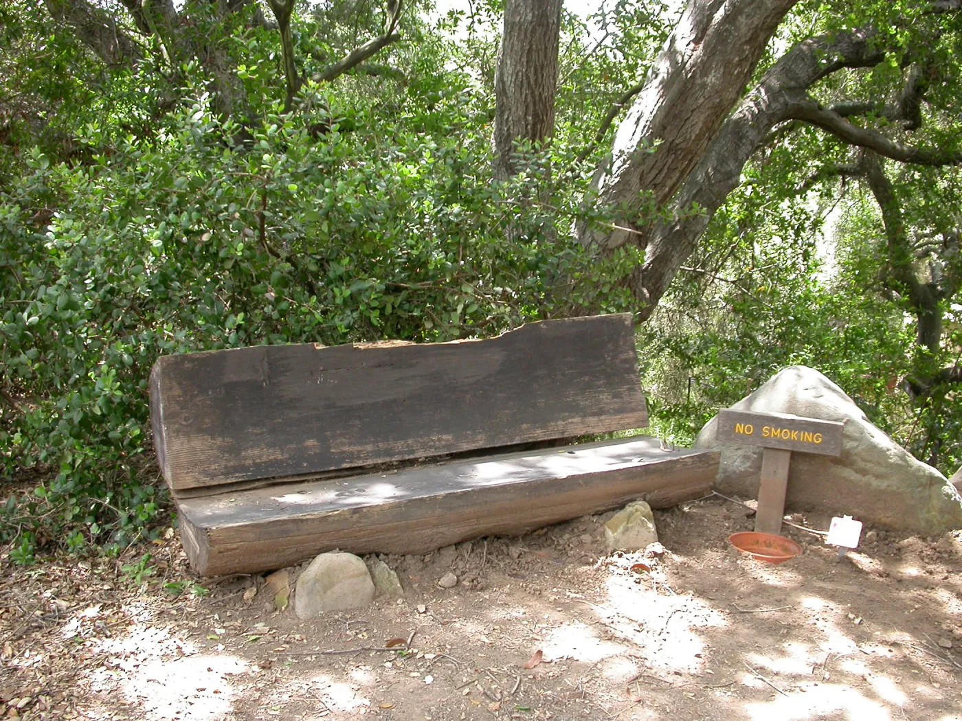 wood bench, SBBG, 'No Smoking' wood sign
