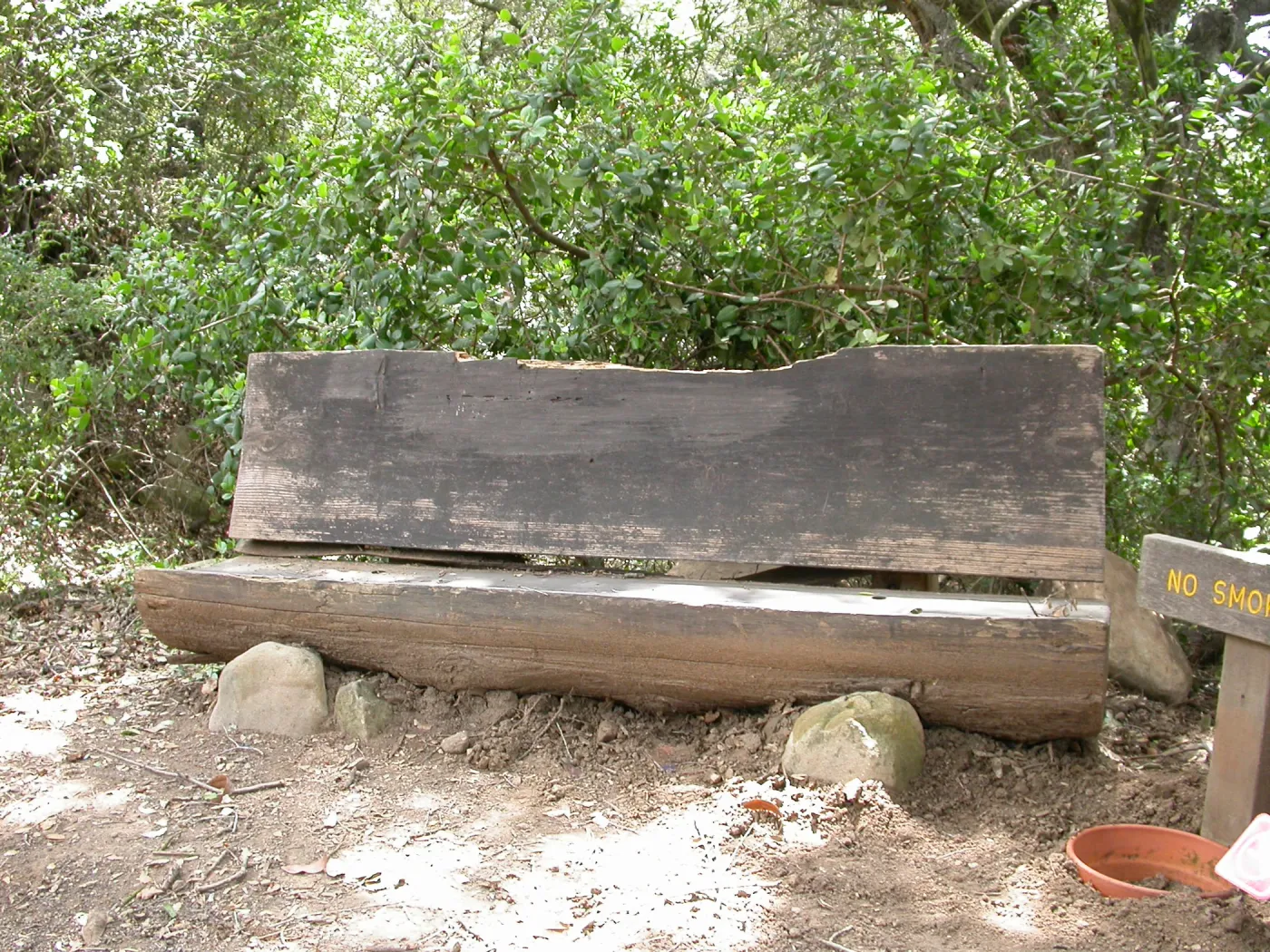wood bench, SBBG, 'No Smoking' wood sign