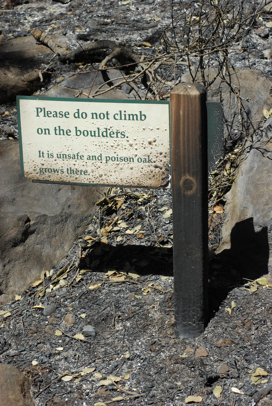 burned directional sign after the Jesusita Fire