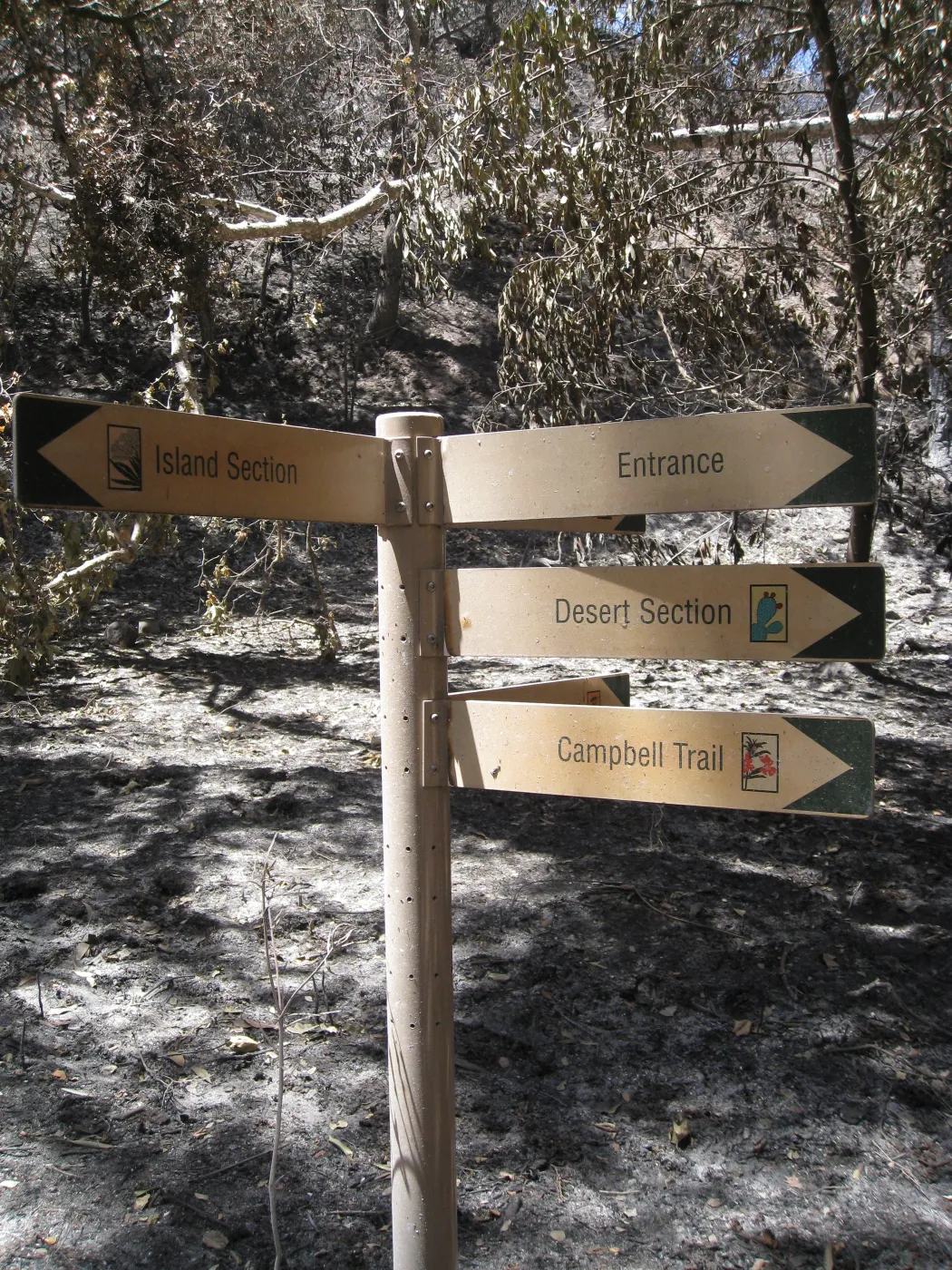 directional sign in the Canyon Section after the Jesusita Fire