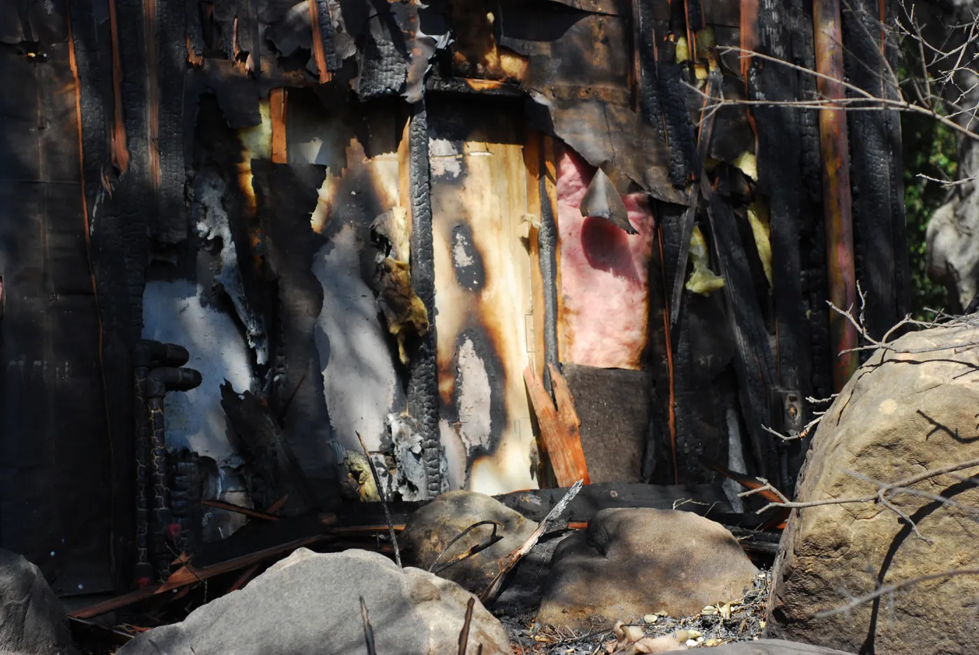 fire damaged section of the Information Kiosk after the Jesusita Fire