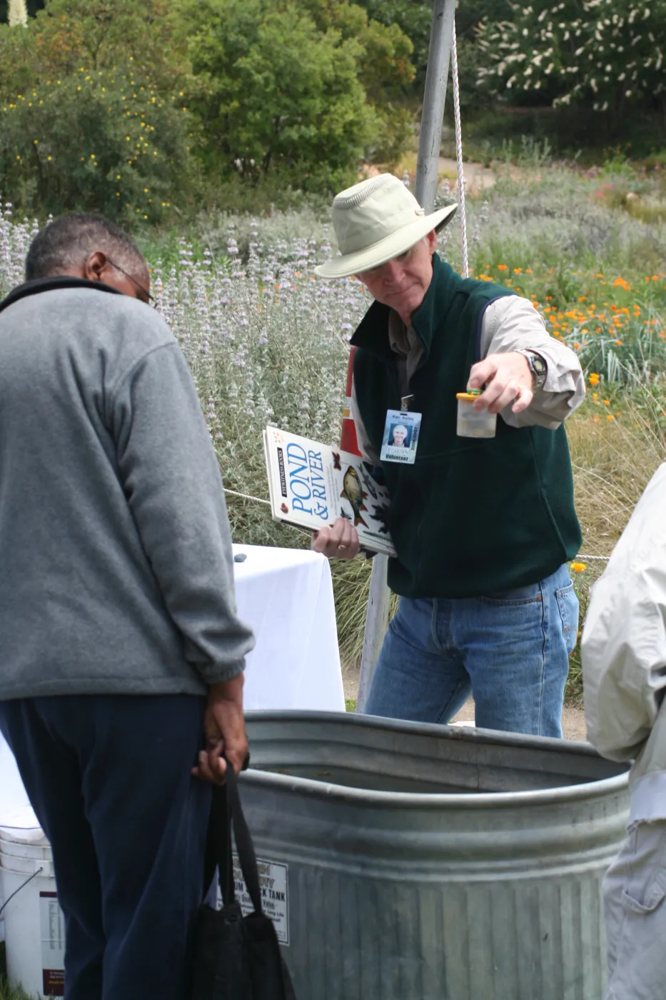 examining aquatic insects and pond life, SBBG Bio Blitz, 2007