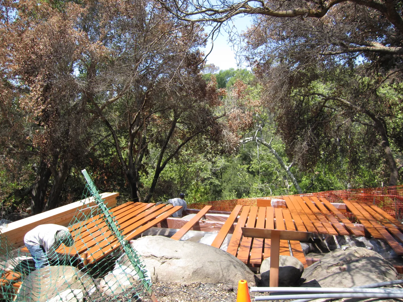 construction of new Home Demonstration Deck, after the Jesusita Fire