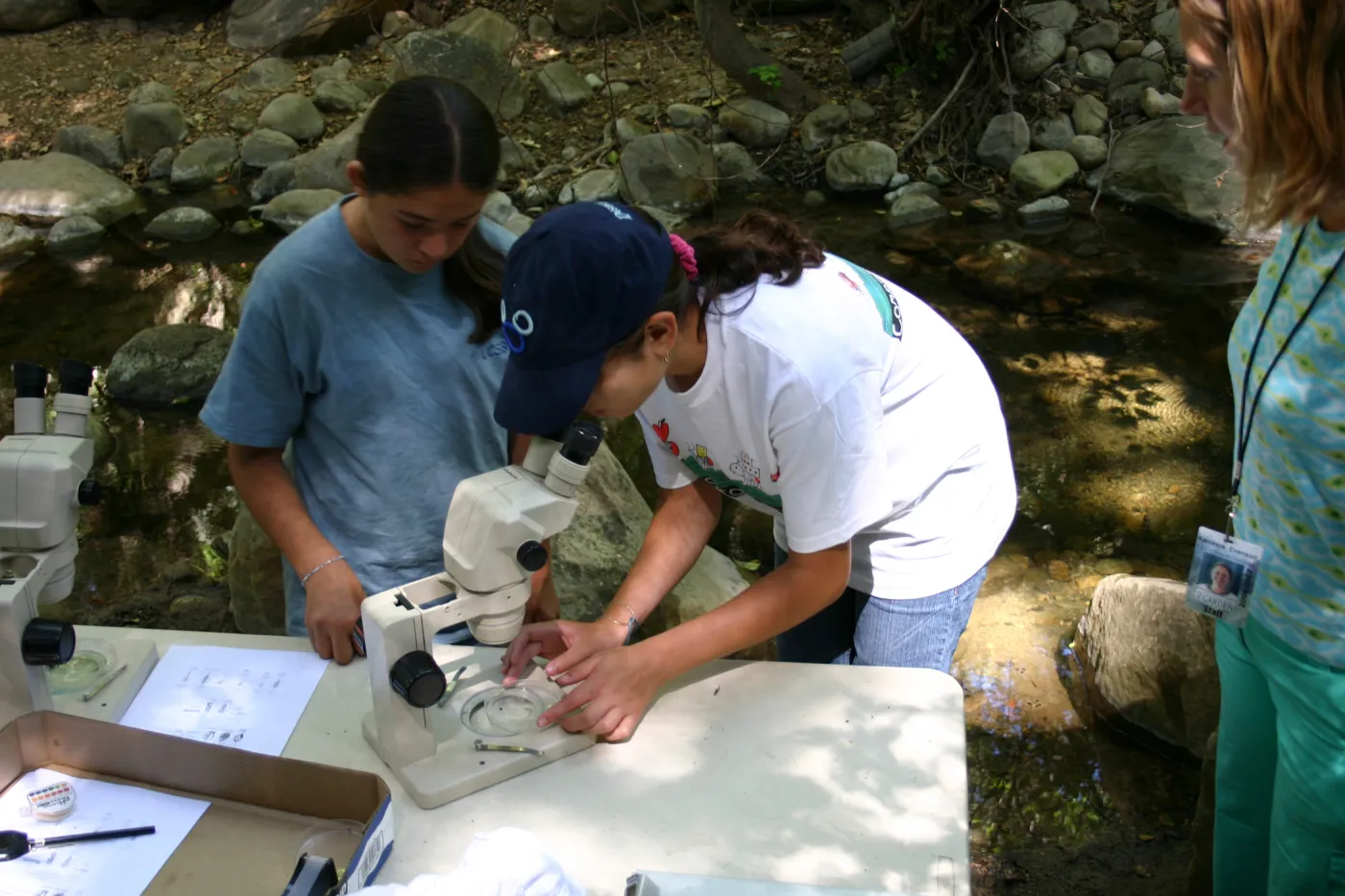 YEA group at SBBG, examining insects under the microscope, Kaniesia Evenson