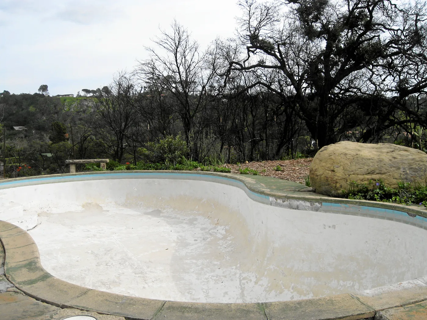 Swimming pool at Gane house site post fire