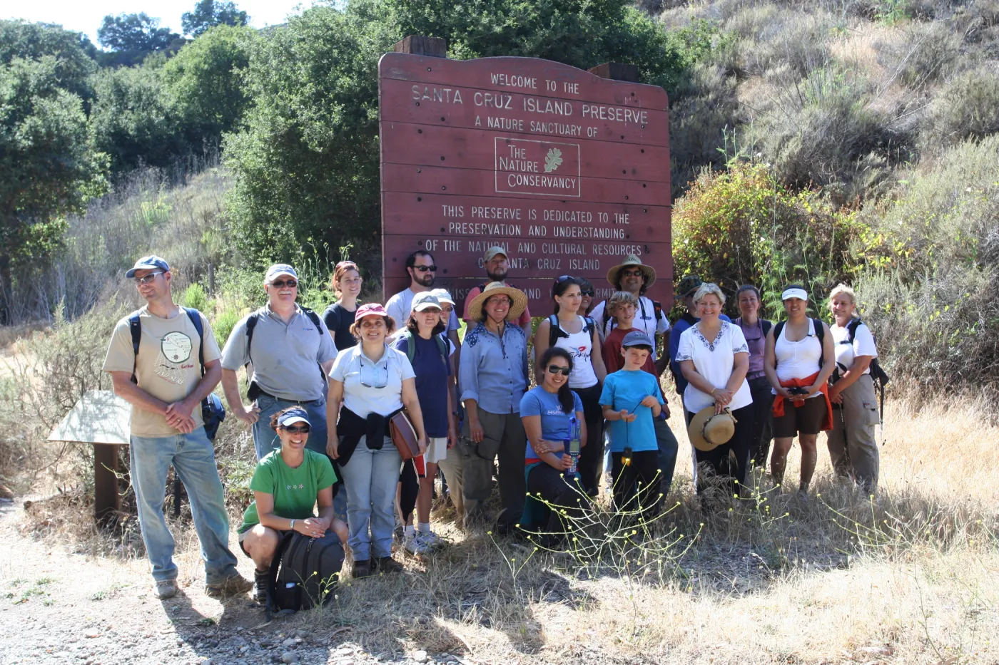 group photo at Nature Conservance sign, TEAWET, Santa Cruz Island field trip, 2009