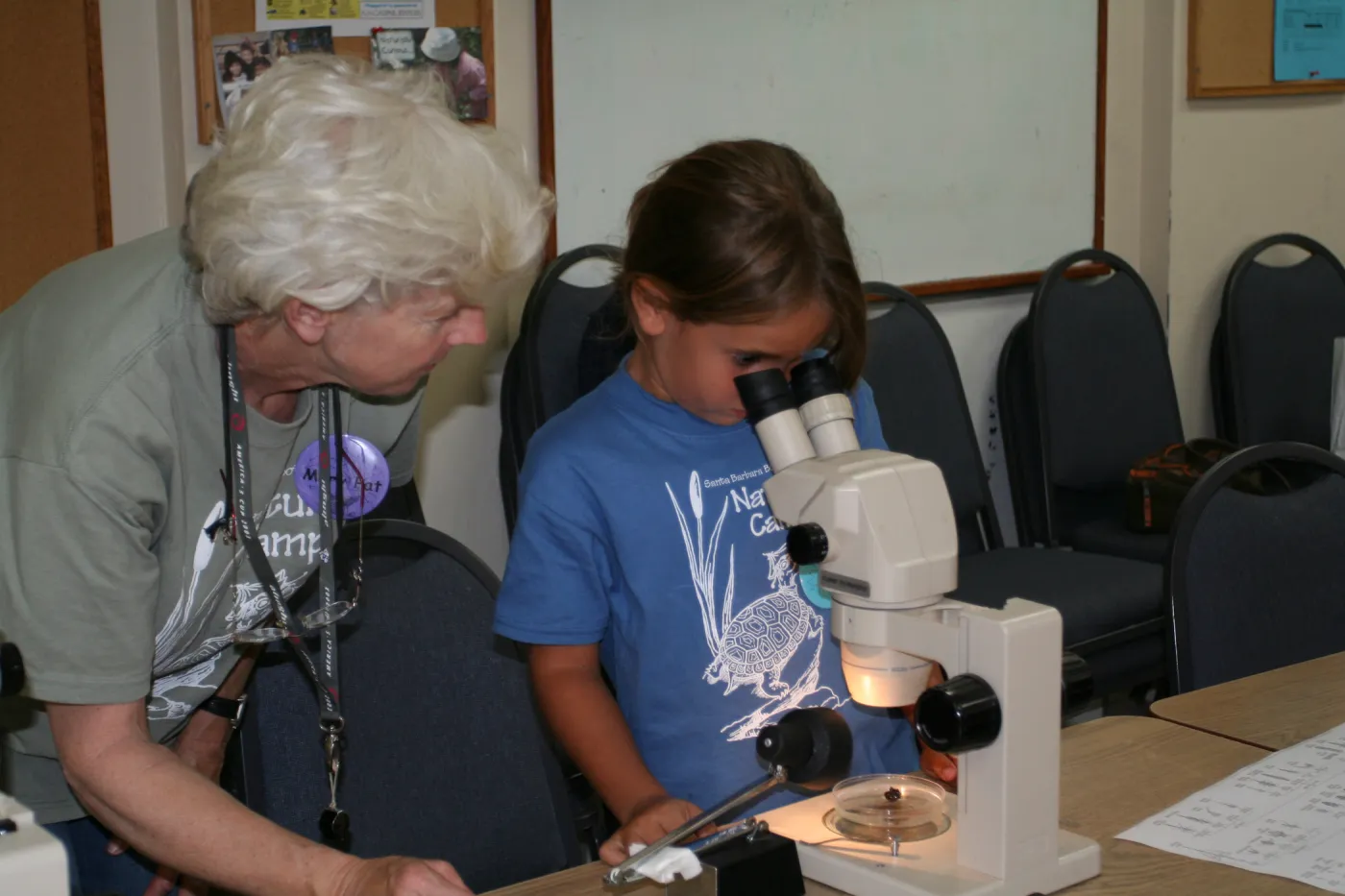 using microscopes in the Arroyo Room, SBBG Summer Nature Camp, 2008