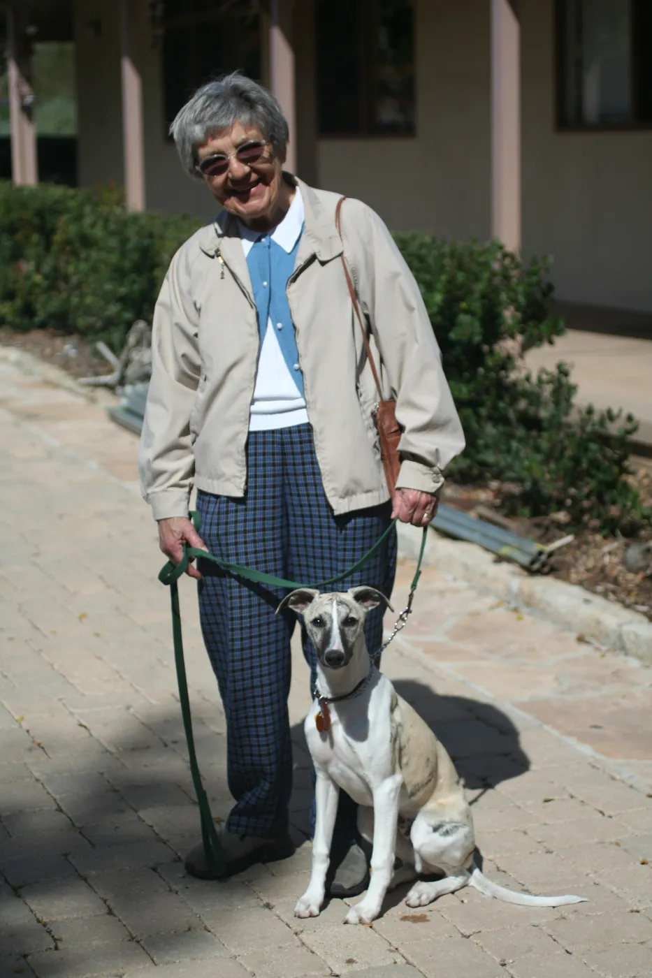 Betsy Thies with family, SBBG, dog on leash