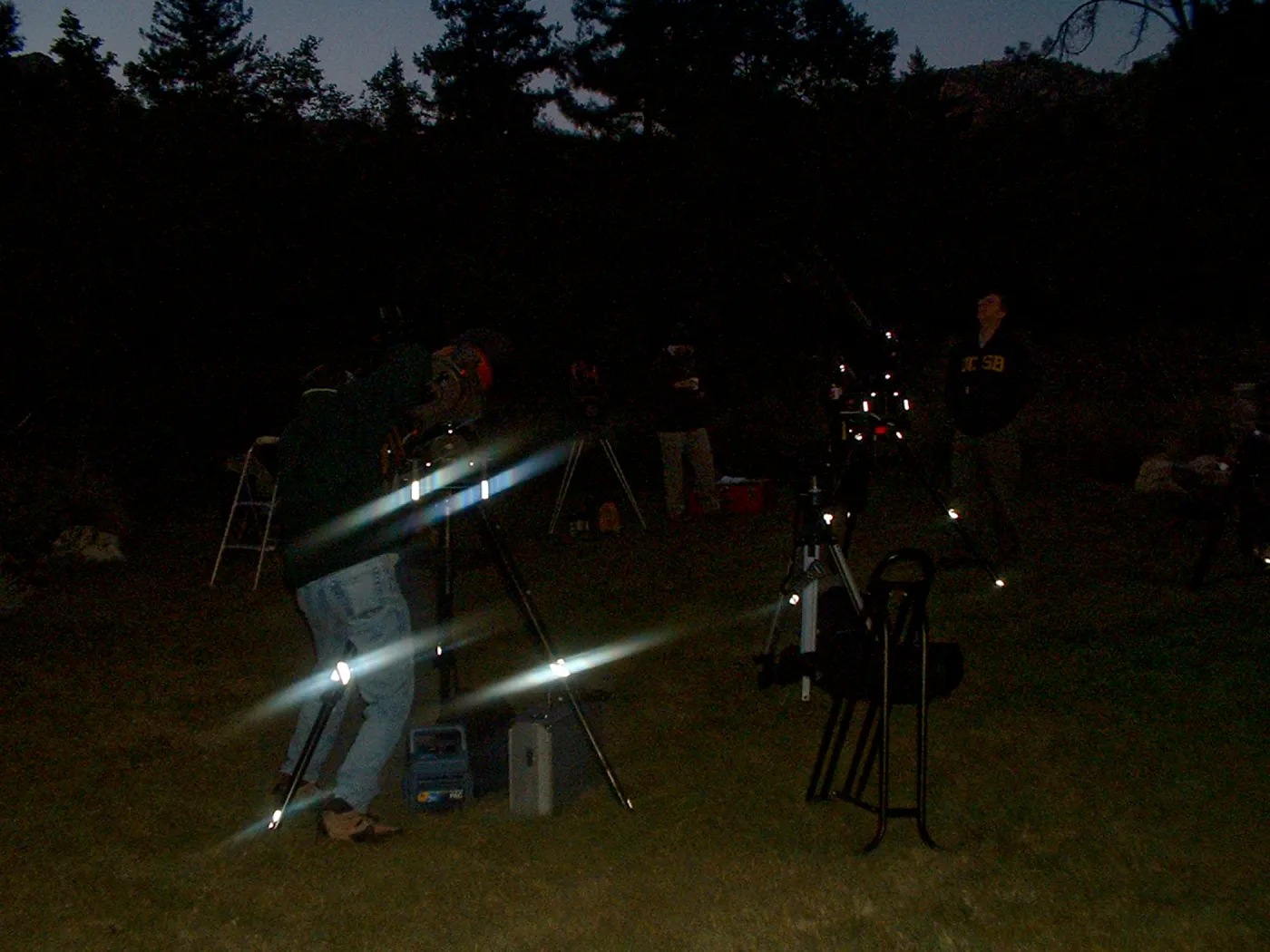 night shot. telescopes in the Meadow, Great Garden Nature Night, SBBG, 2003