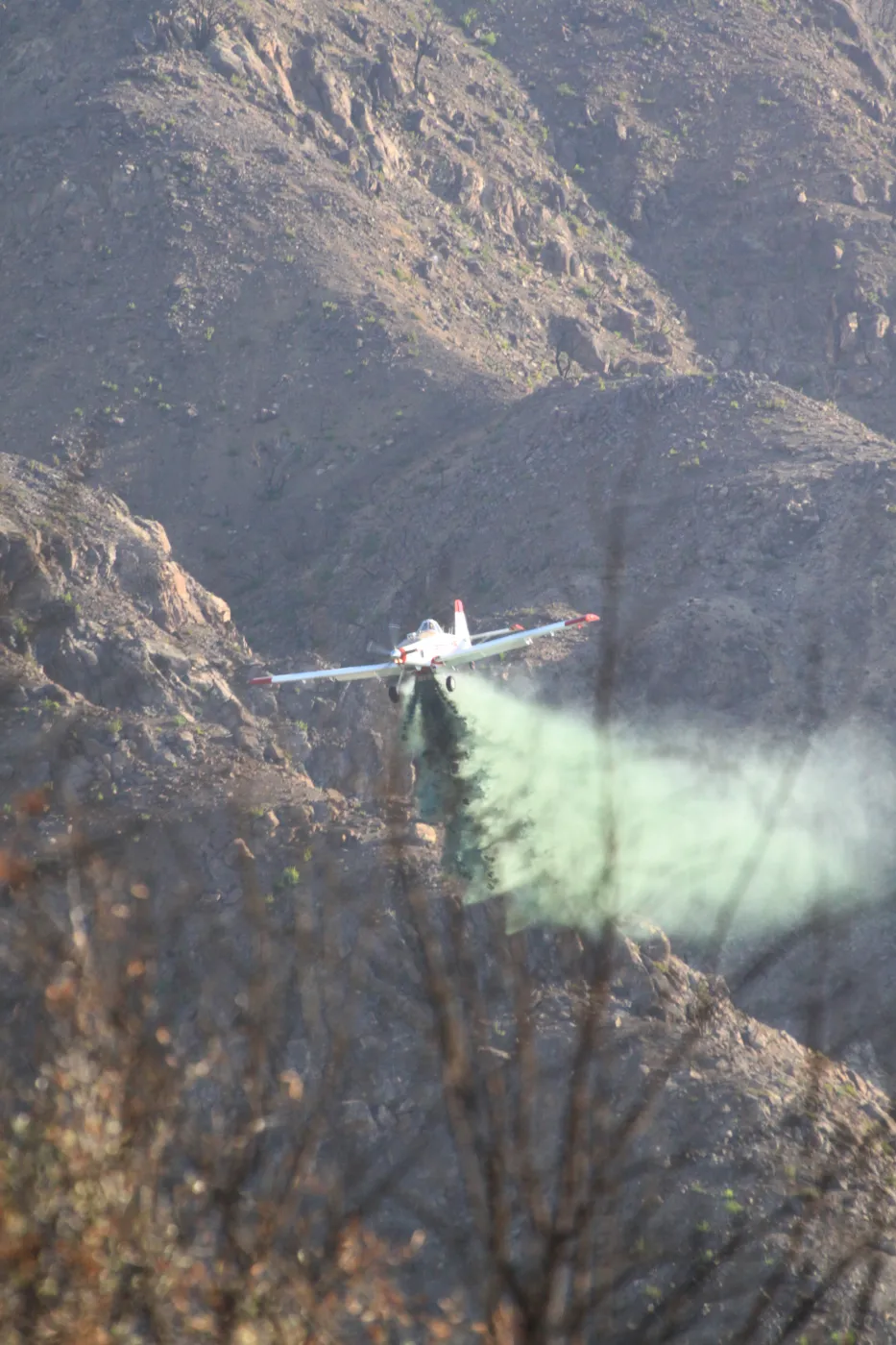 hydromulching by airplane, Santa Ynez mountains, after the Jesusita Fire, 2009