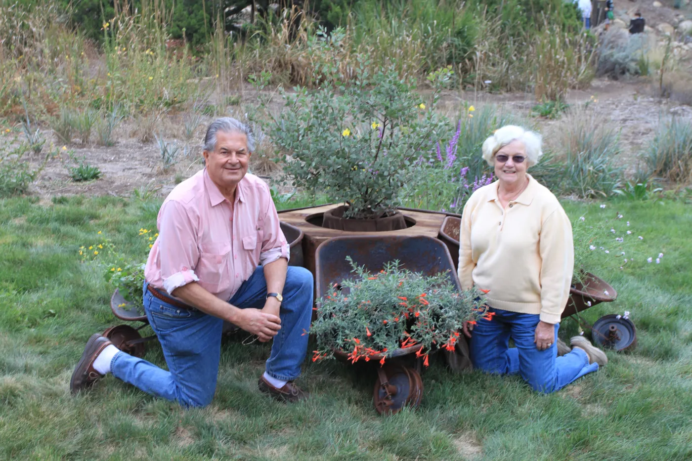 wheelbarrow flower, art exhibit, Art from Ashes event, SBBG