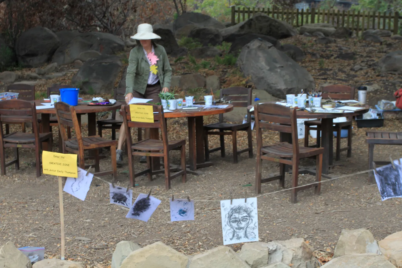 charcoal drawings activity, Art from Ashes event, SBBG