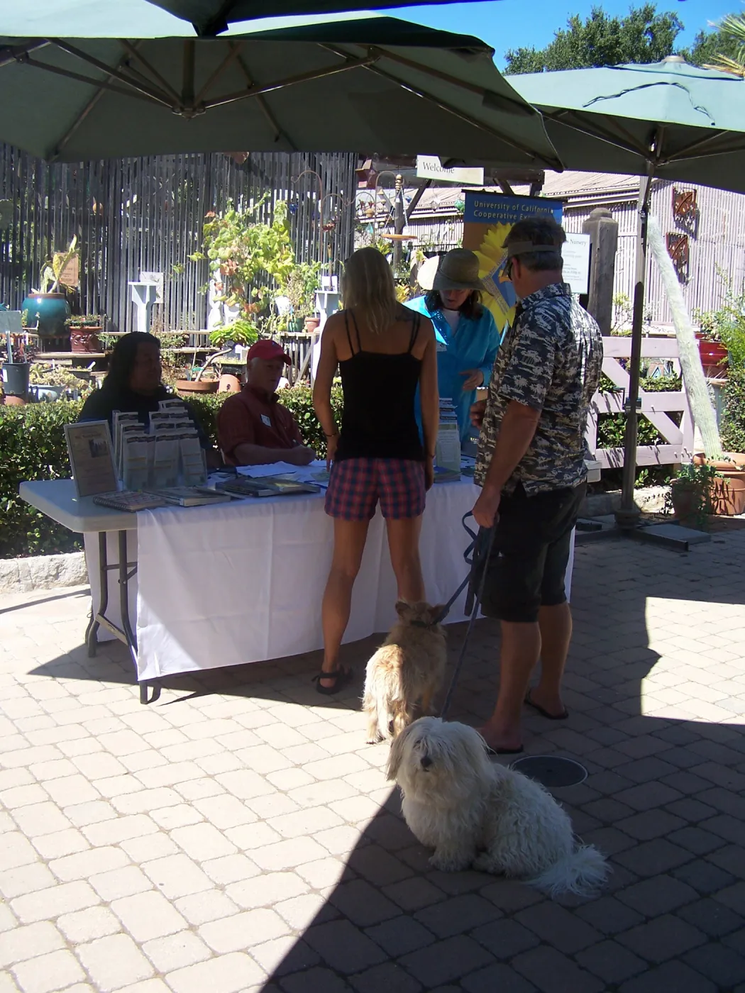 SBBG Community Free Day, Master Gardener table, dog on leash