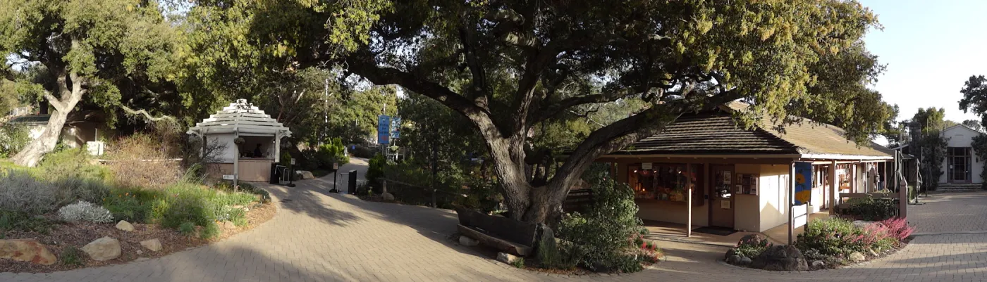 SBBG Entrance Kiosk, Garden Gift Shop, North Wing, wide panorama