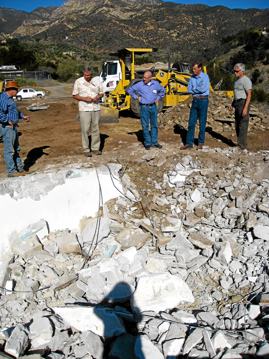 Gane House pool demolition. Ed Marini, Steve Windhager, Bob Muller, Steve Junak