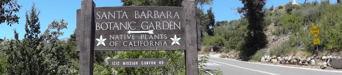 wood sign at entrance to SBBG parking lot, Santa Barbara Botanic Garden, Native Plants of California