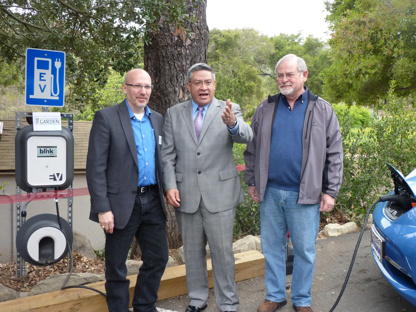 SBBG Electric Vehicle (EV) charging station event, Salud Carbajal, John Weiman, Steve Windhager