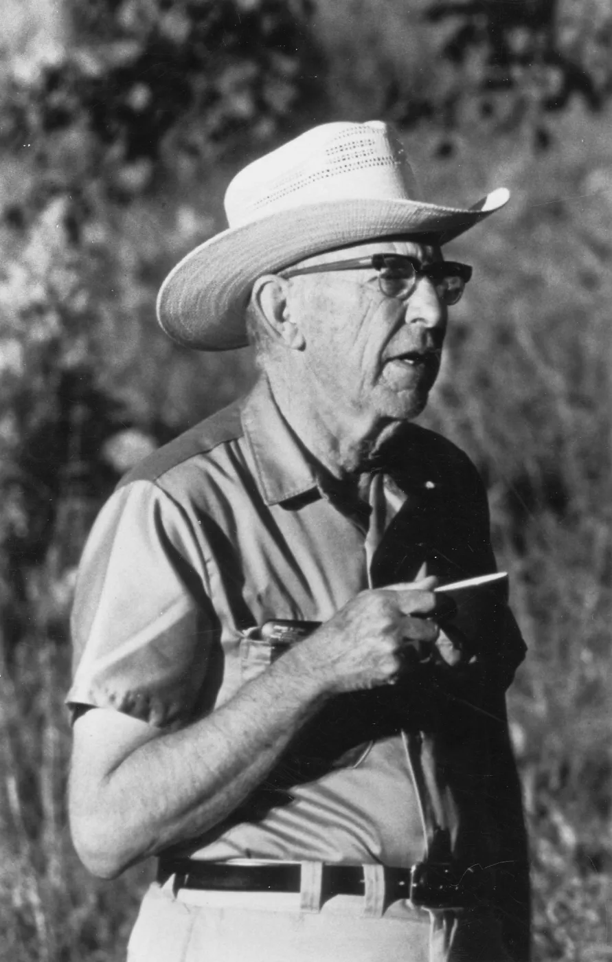C.H. Muller lecturing on the virtues of fieldwork Sept 1977(see Cataloging Support DocumentsMuller)