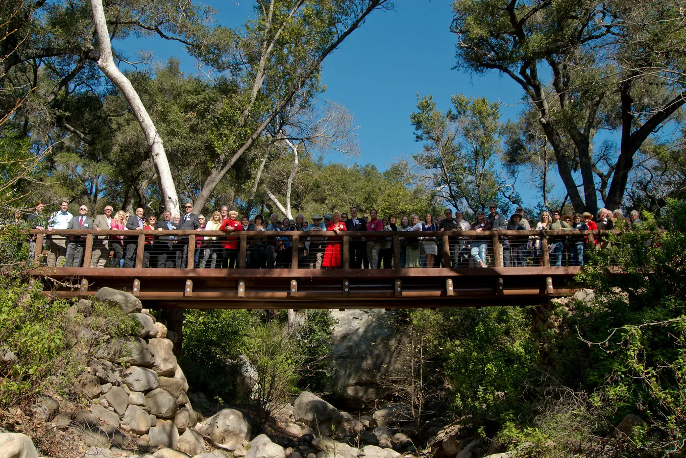 Campbell Bridge opening event, February 14, 2013, community bridge crossing, group photo