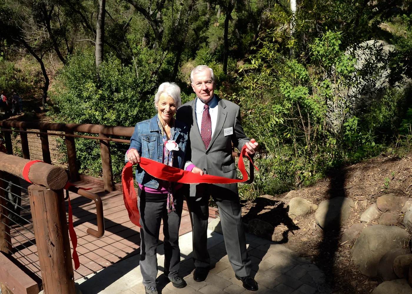 John and Ann Brinker, Campbell Bridge opening event, February 14, 2013, ribbon cutting