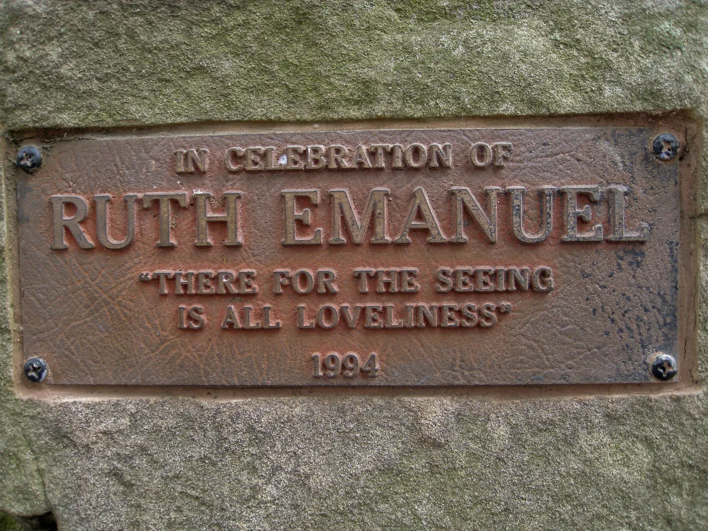 Ruth Emanuel memorial plaque in Canyon