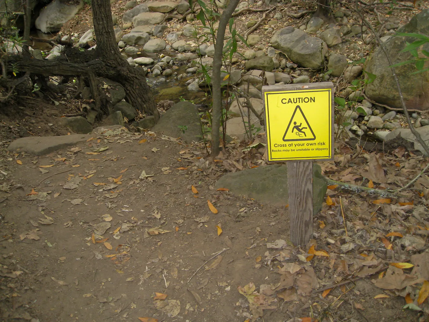 Upper creek crossing, caution sign