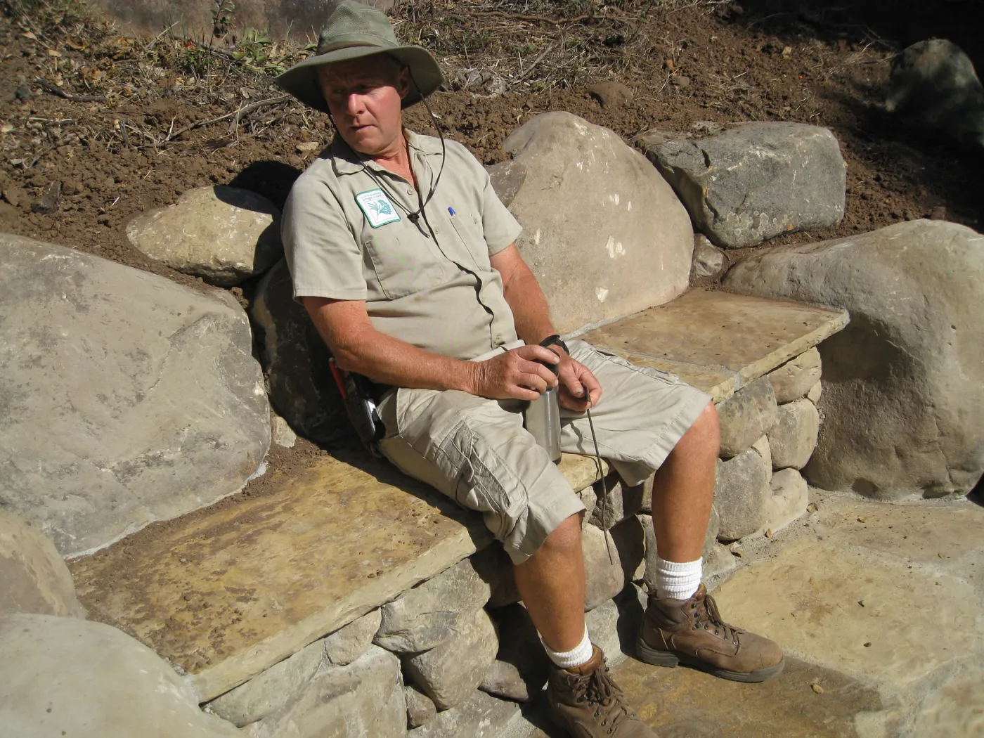 Dave Kershaw on Overeem bench in the old Island Section in the Canyon