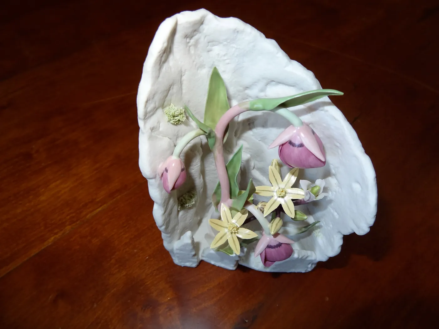 Pink Globe Lily and Golden Brodiaea, Patrick O'Hara porcelain sculpture, SBBG Blaksley Library Special Collections, Art