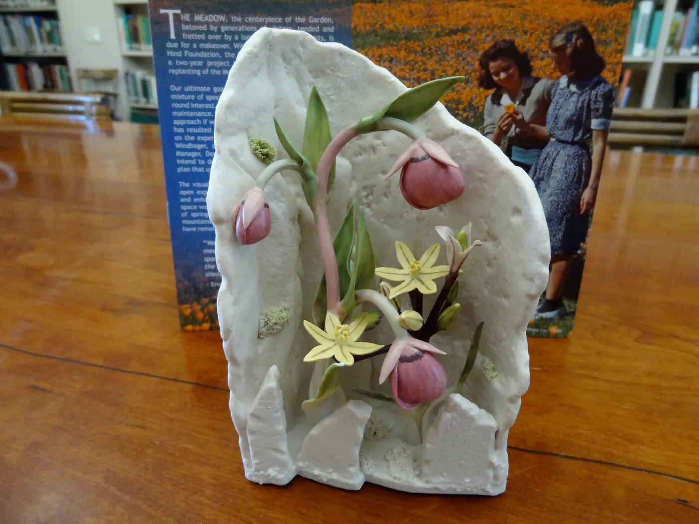 Pink Globe Lily and Golden Brodiaea, Patrick O'Hara porcelain sculpture, SBBG Blaksley Library Special Collections, Art