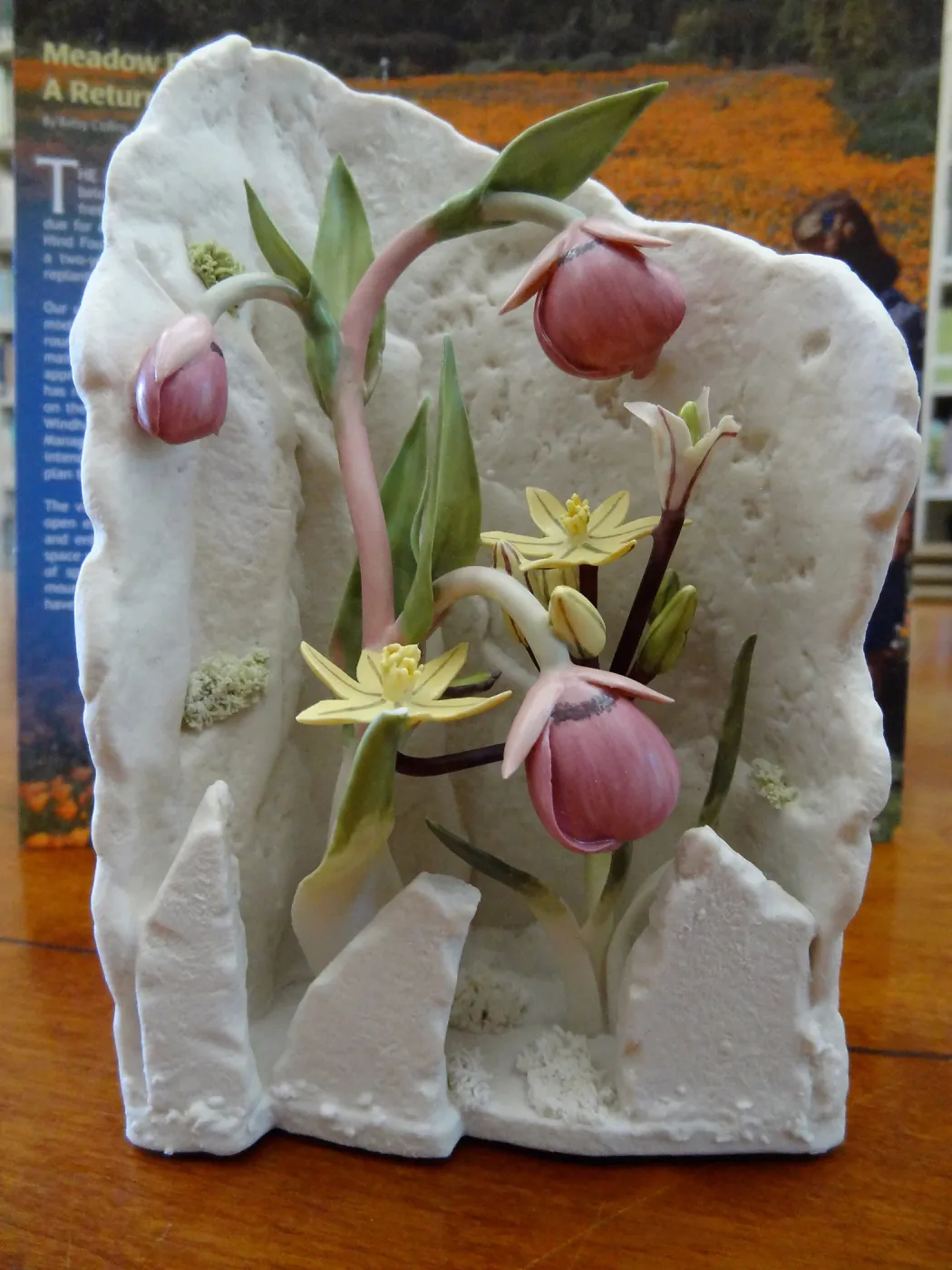 Pink Globe Lily and Golden Brodiaea, Patrick O'Hara porcelain sculpture, SBBG Blaksley Library Special Collections, Art
