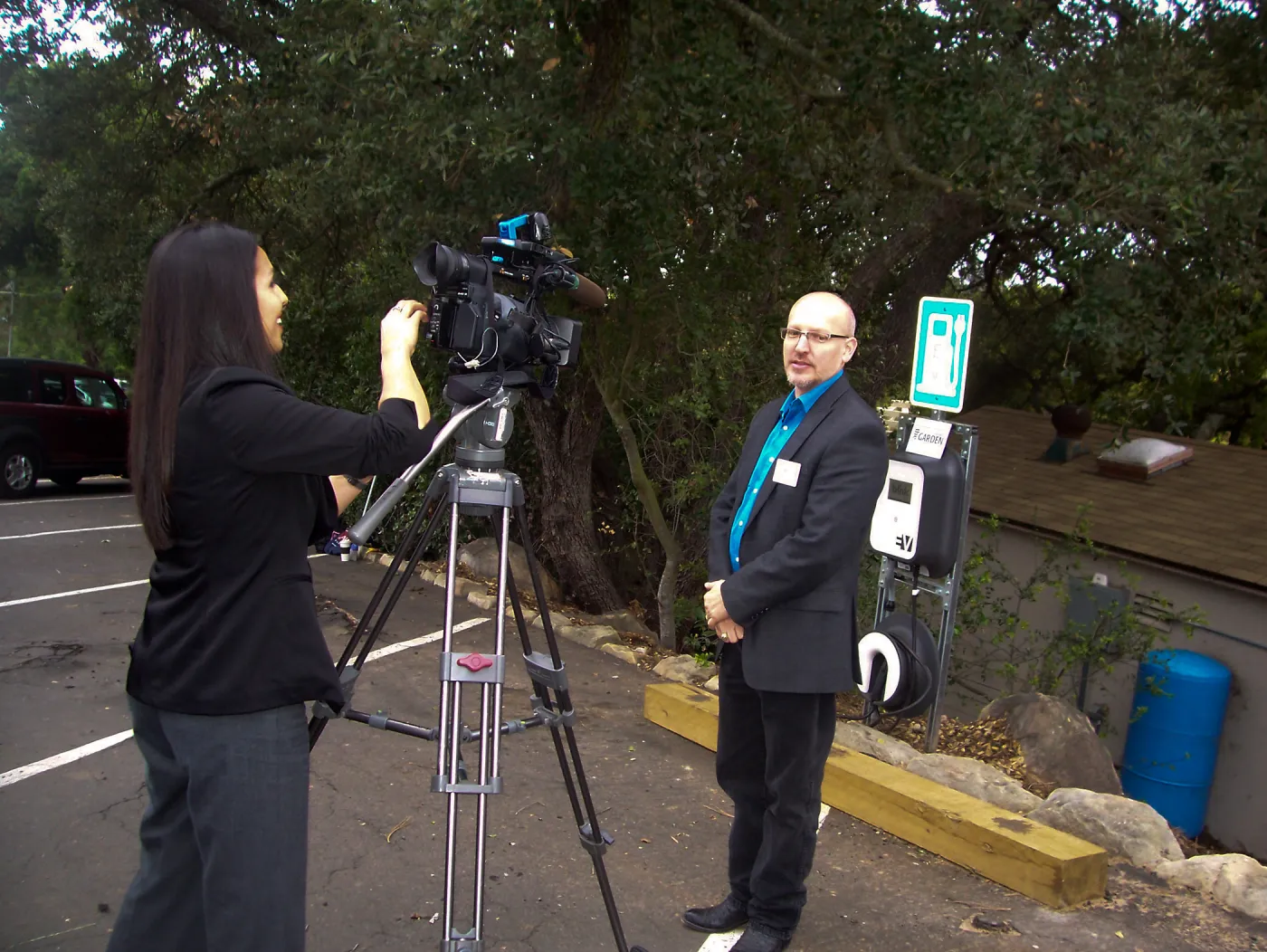 new EV Charging Station at SBBG, electric vehicle charging station, dedication, press interview