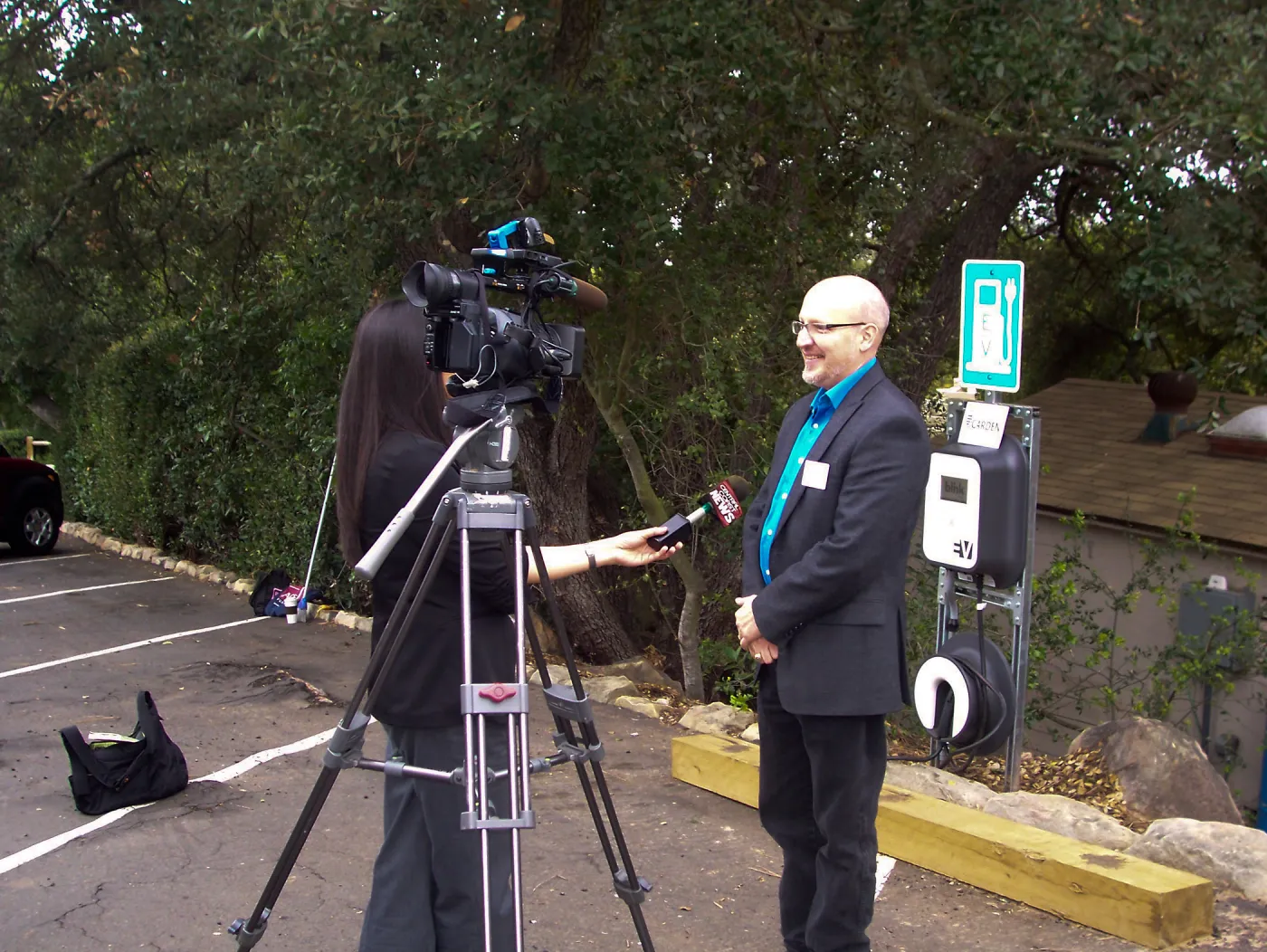 new EV Charging Station at SBBG, electric vehicle charging station, dedication, press interview