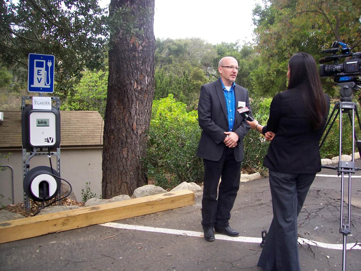 new EV Charging Station at SBBG, electric vehicle charging station, dedication, press interview