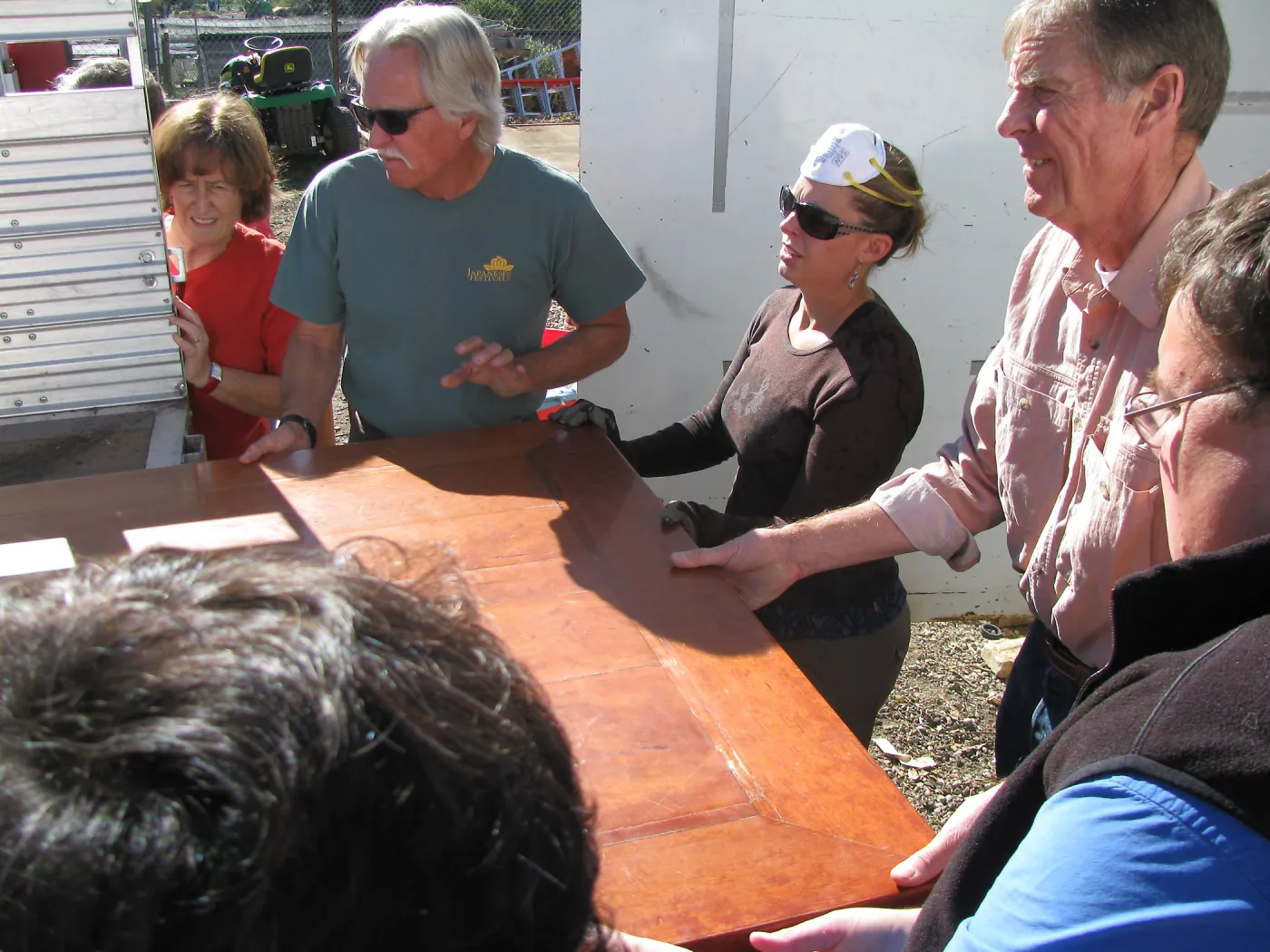 Betsy Collins, Steve Junak, Heather Wehnau, Bob Muller, Andrew Wyatt, The Library table, SBBG Staff cleaning out temoporary storage container, after the Jesusita Fire