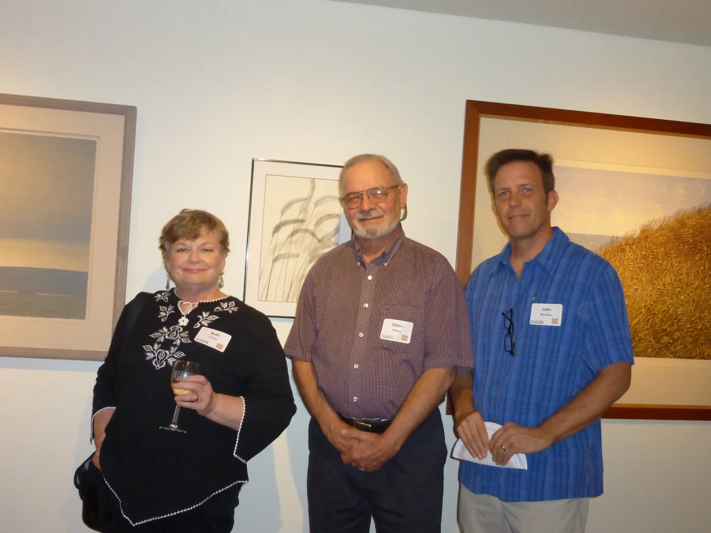 Beth Painter, Dieter Wilken and John Wardlaw, SBBG Patrick OHara art exhibit reception at the Wildling Art Museum